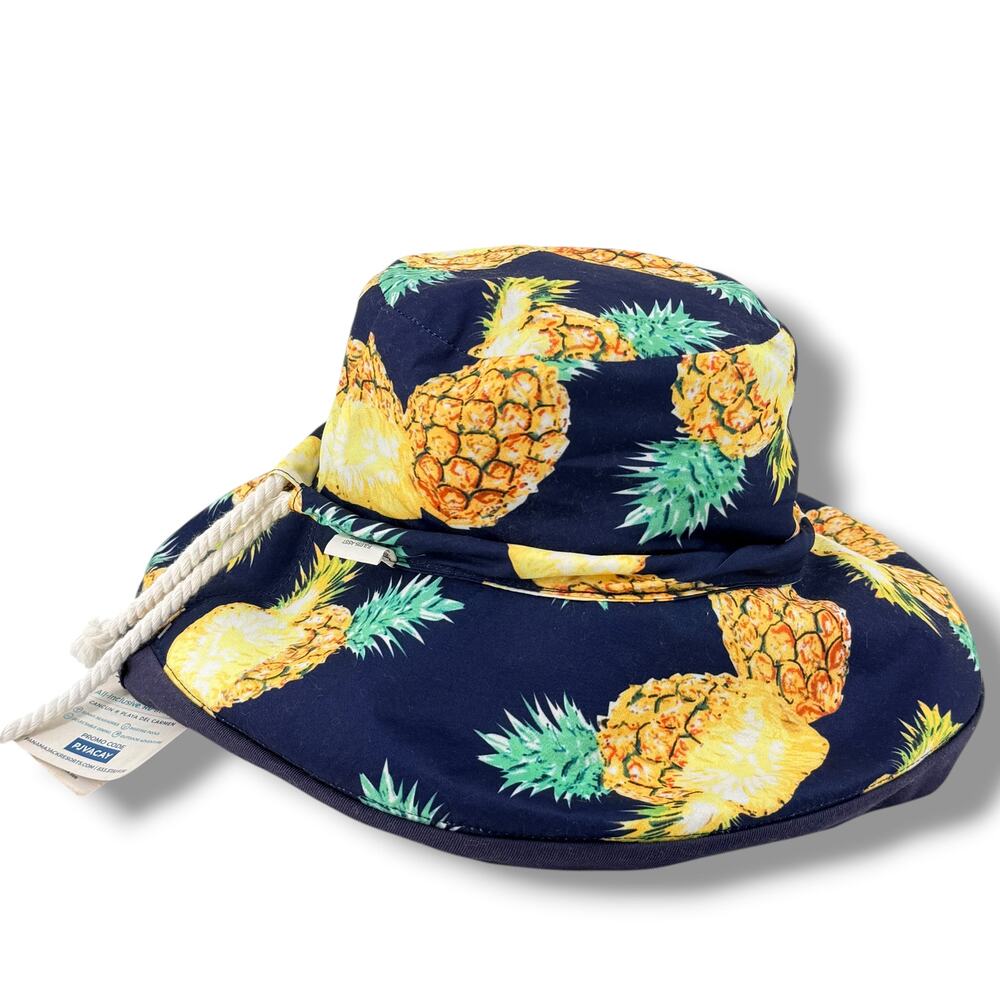 Panama Jack Pineapple Reversible Wide Brim Sun Hat UPF 50+ Cotton One Size